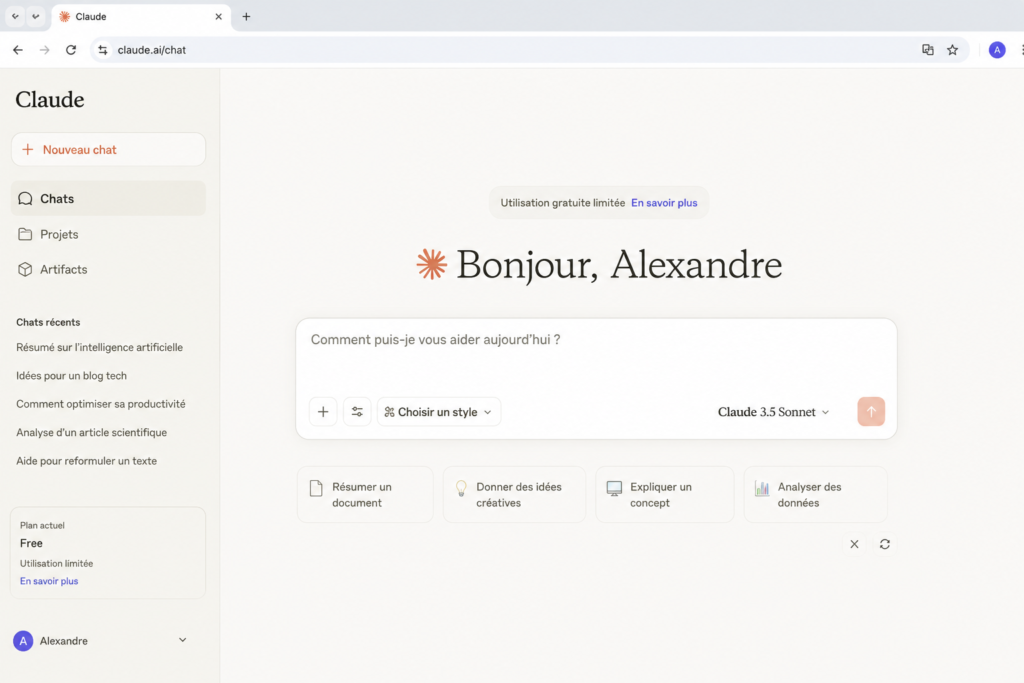 Interface de Claude Free