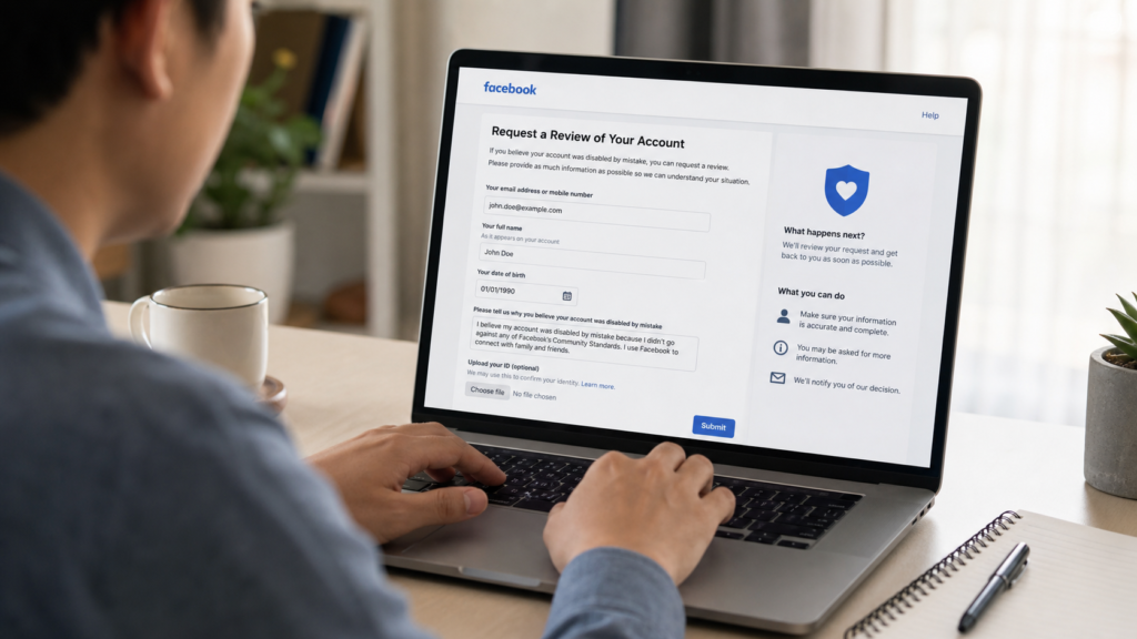Faire appel d’un compte Facebook désactivé ou suspendu