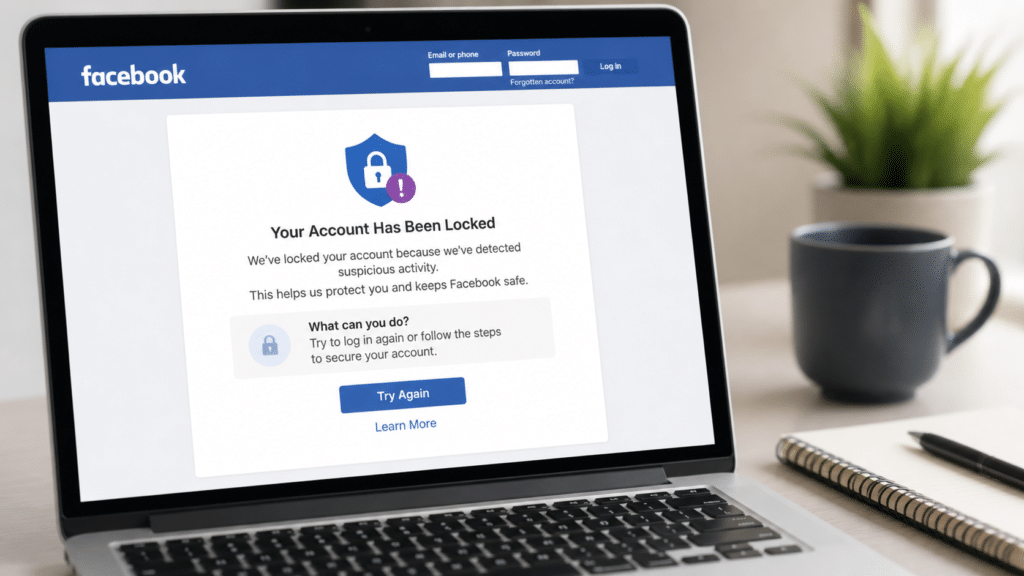 Compte Facebook verrouillé ou restreint sur écran de connexion