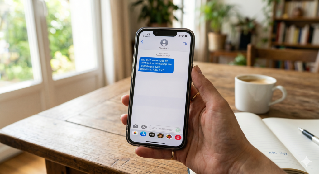Gros plan sur un écran de téléphone affichant la liste des appareils liés sur WhatsApp pour vérifier la présence d'un ordinateur suspect.