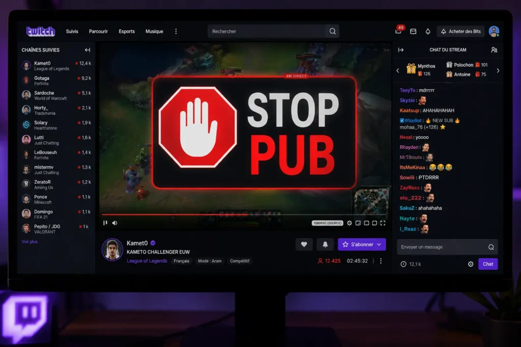 bloquer les pubs sur Twitch en 2026