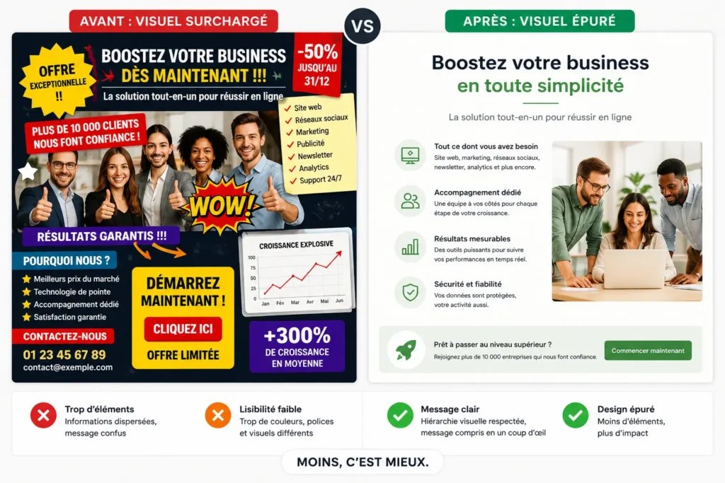  erreur de débutant sur Canva : visuel surchargé contre visuel épuré 