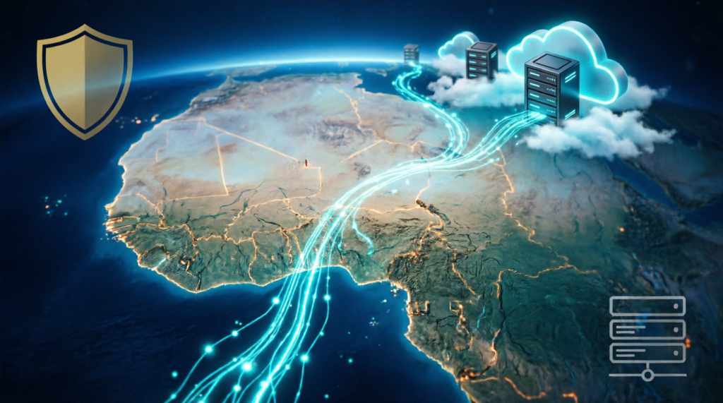 Carte numérique d'Afrique de l'Ouest illustrant la régulation de l'intelligence artificielle et la protection des données au Bénin et au Sénégal