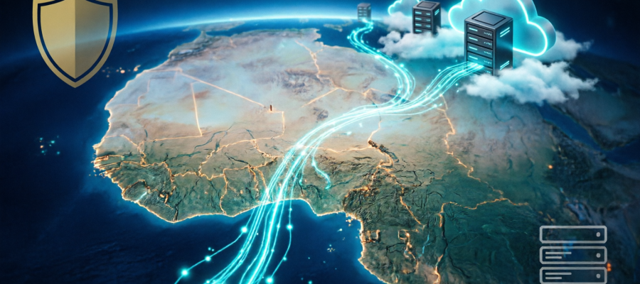 Carte numérique d'Afrique de l'Ouest illustrant la régulation de l'intelligence artificielle et la protection des données au Bénin et au Sénégal