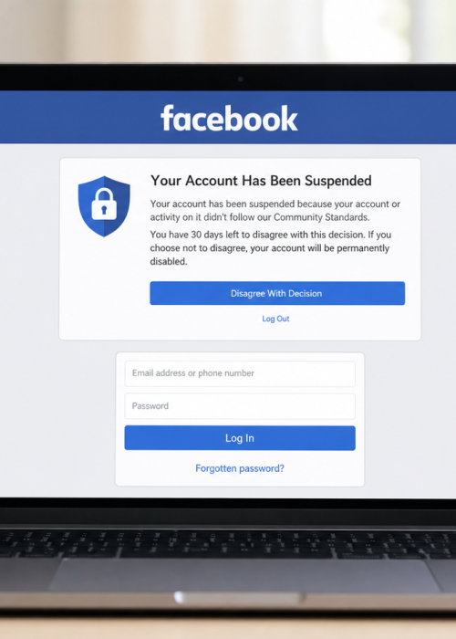 Compte Facebook désactivé ou suspendu sur écran de connexion