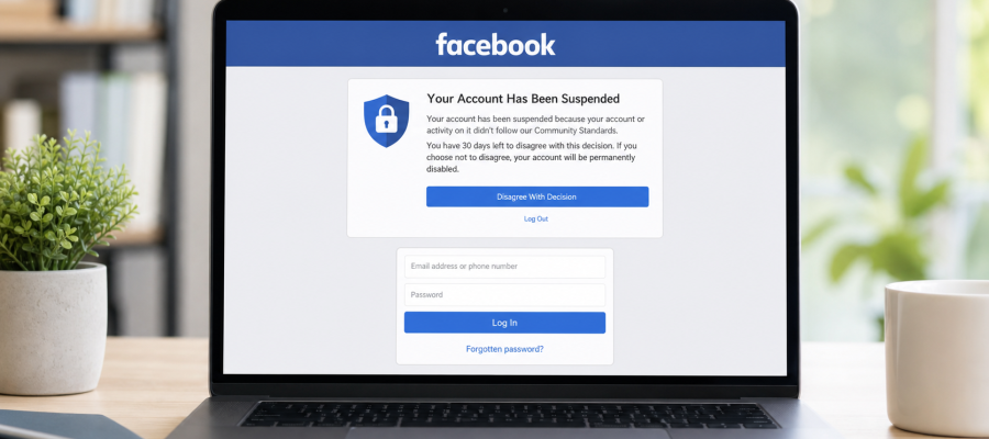Compte Facebook désactivé ou suspendu sur écran de connexion