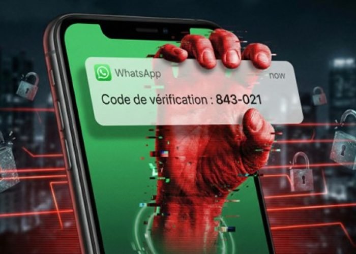 Illustration d'une tentative de piratage WhatsApp via la demande frauduleuse du code de vérification à 6 chiffres.