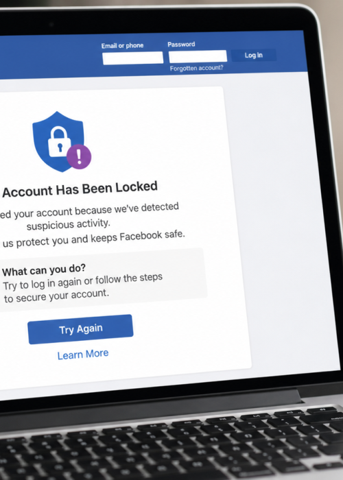 Compte Facebook verrouillé ou restreint sur écran de connexion